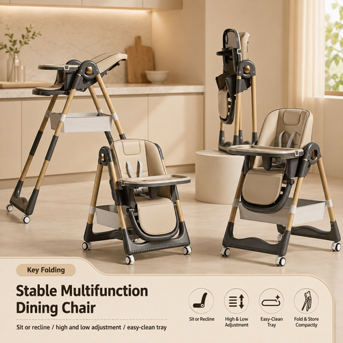 4-in-1 Adjustable Reclining & Foldable Baby High Chair