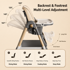 4-in-1 Adjustable Reclining & Foldable Baby High Chair