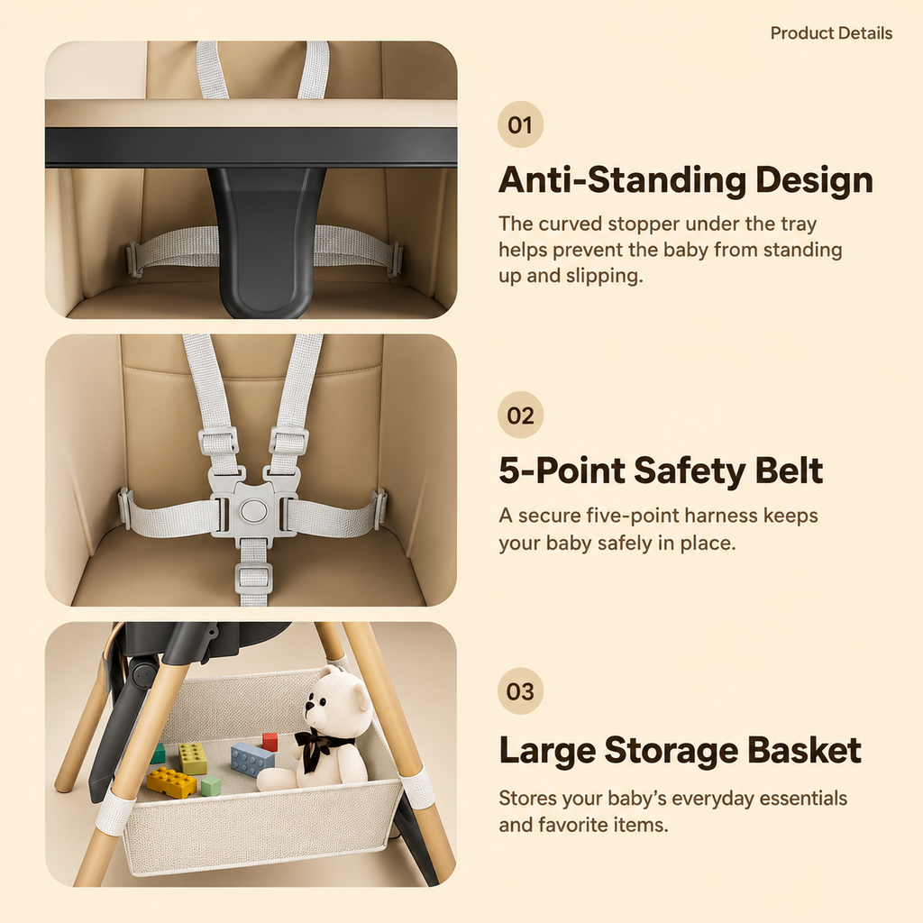 4-in-1 Adjustable Reclining & Foldable Baby High Chair
