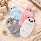 Plush Cotton Newborn Swaddle Blanket with Bear Hood