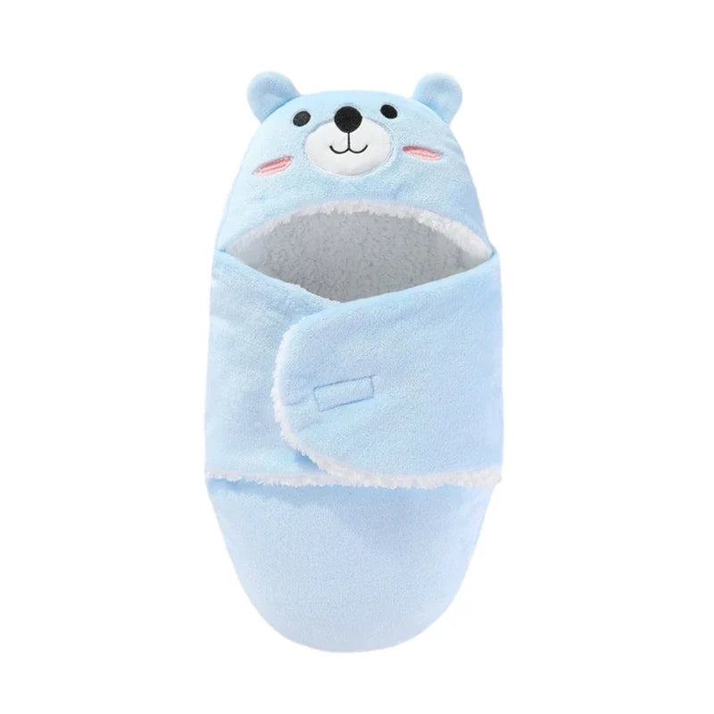 Plush Cotton Newborn Swaddle Blanket with Bear Hood