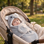 Plush Cotton Newborn Swaddle Blanket with Bear Hood
