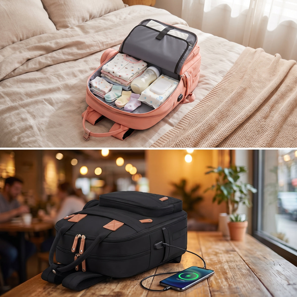 Multifunctional Diaper Bag Backpack with USB Port