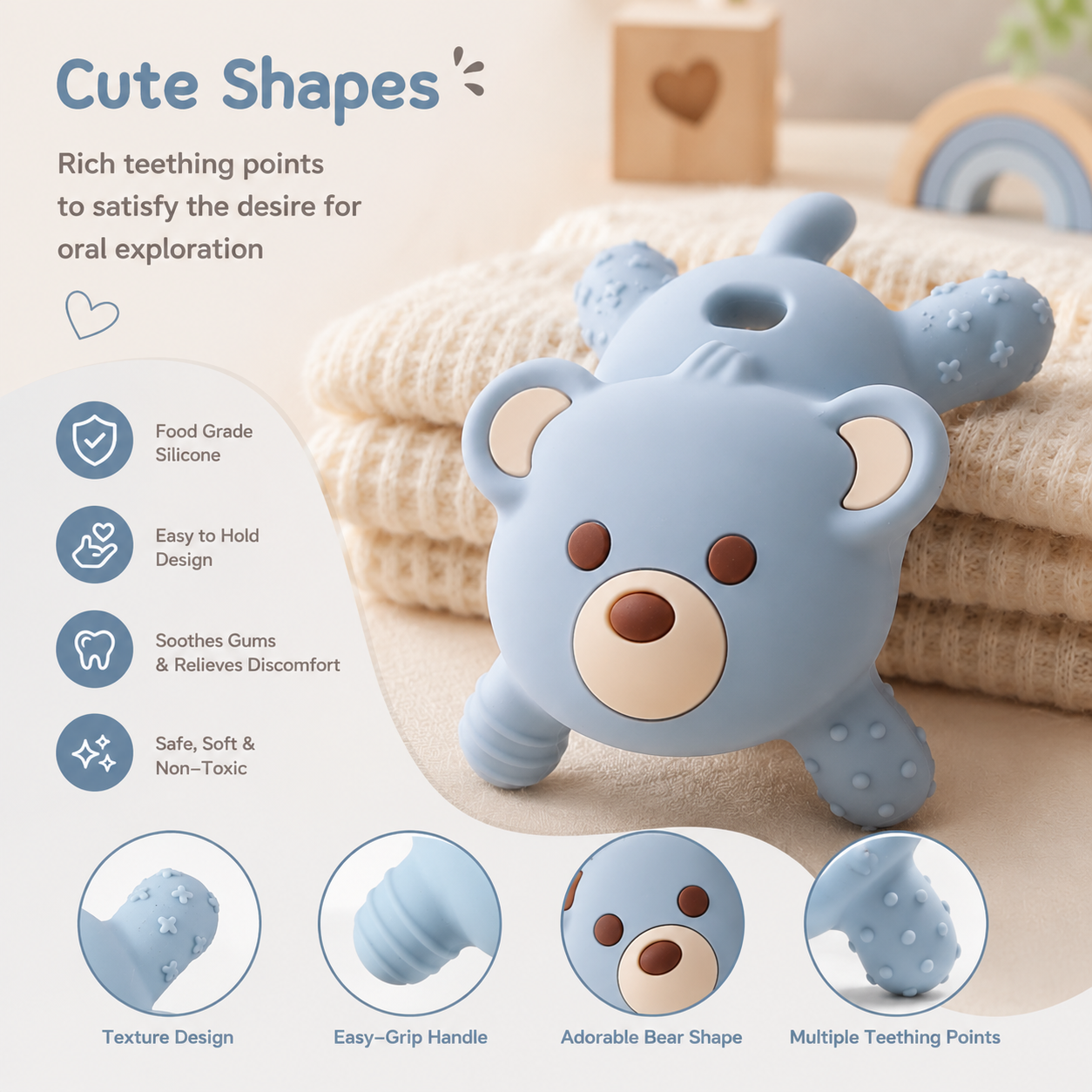 Silicone Bear Teether Toy (BPA-Free)