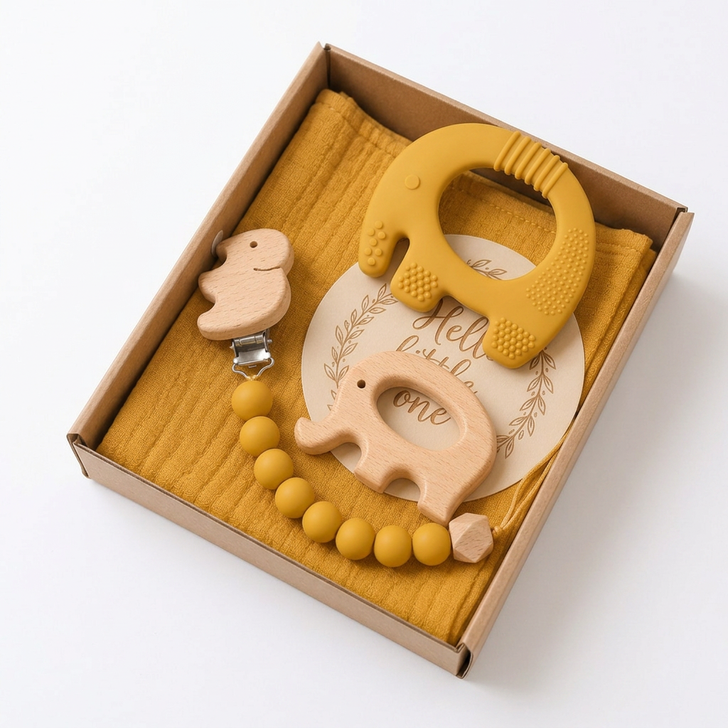 Elephant Baby Teether Gift Set (Honeycomb)