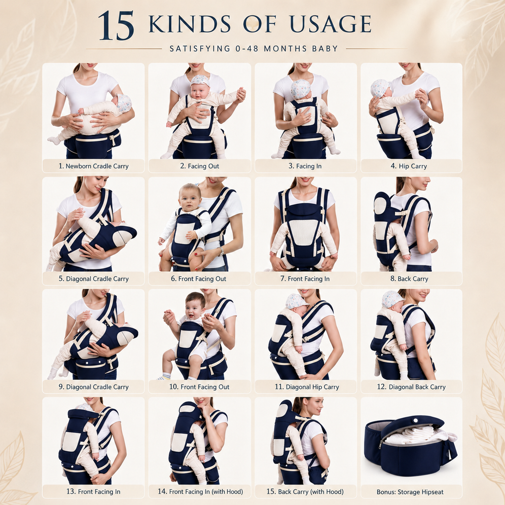 Ergonomic Baby Carrier with Hip Seat | Front, Back & Hip Carry Options