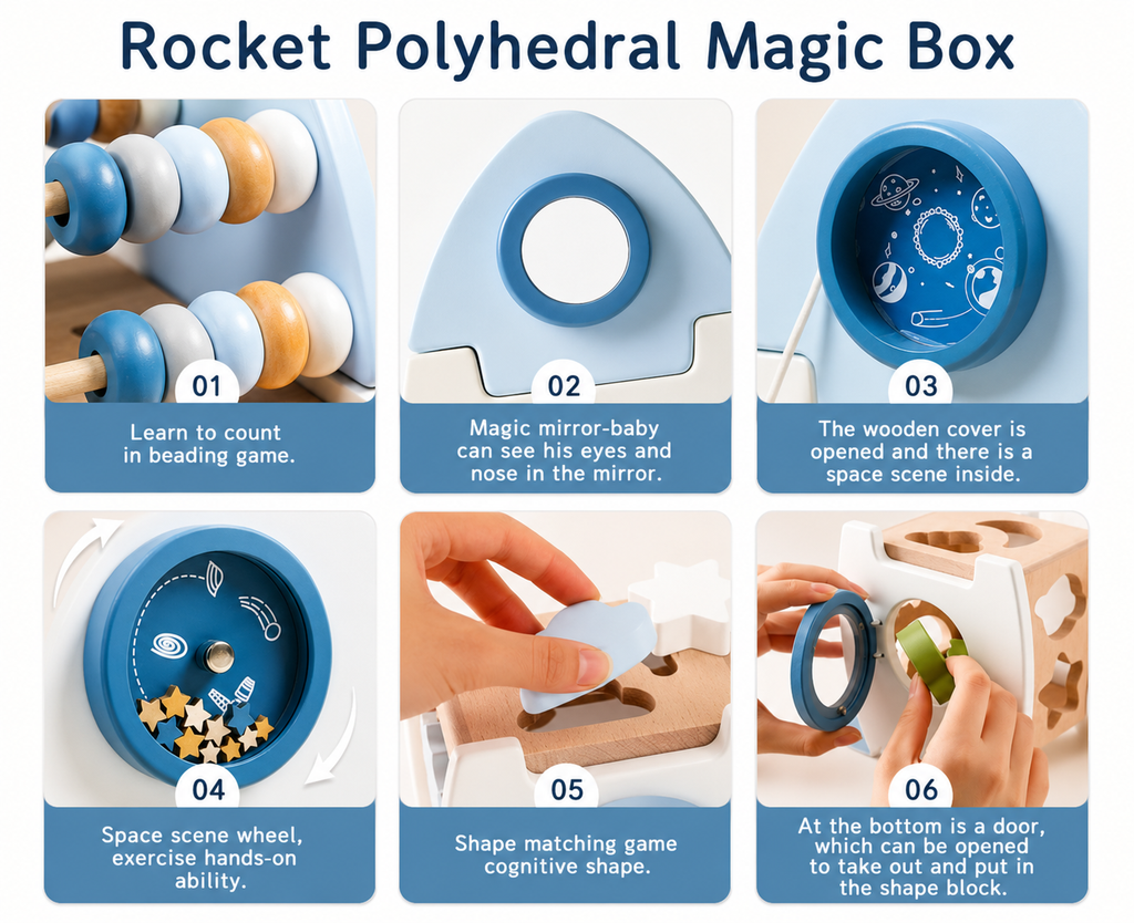 Wooden Rocket 5-in-1 Toy Set