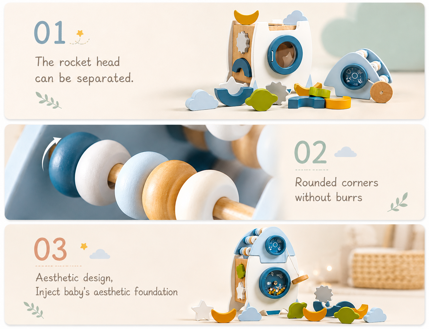 Wooden Rocket 5-in-1 Toy Set