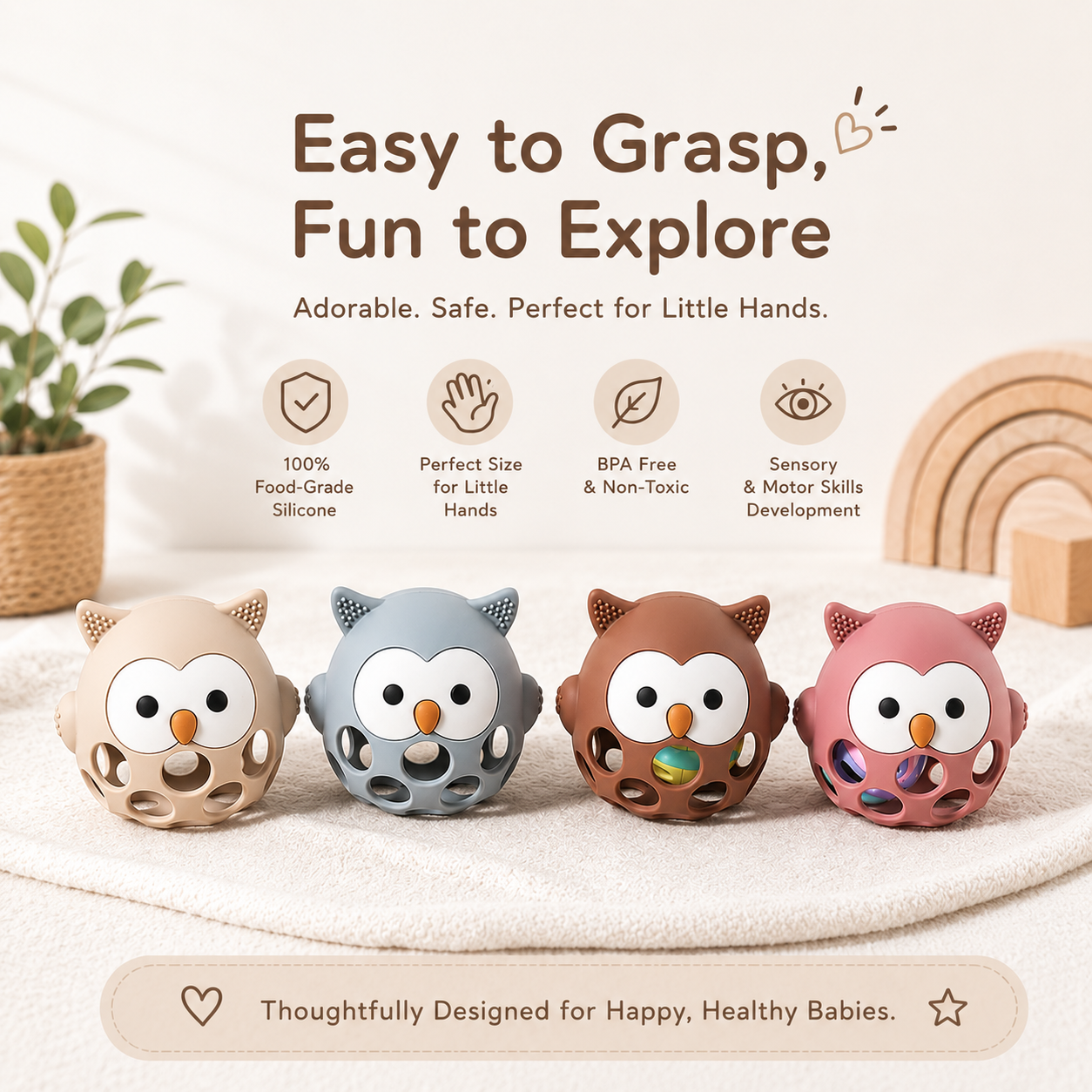 Silicone Owl Teether Toy (BPA-Free)