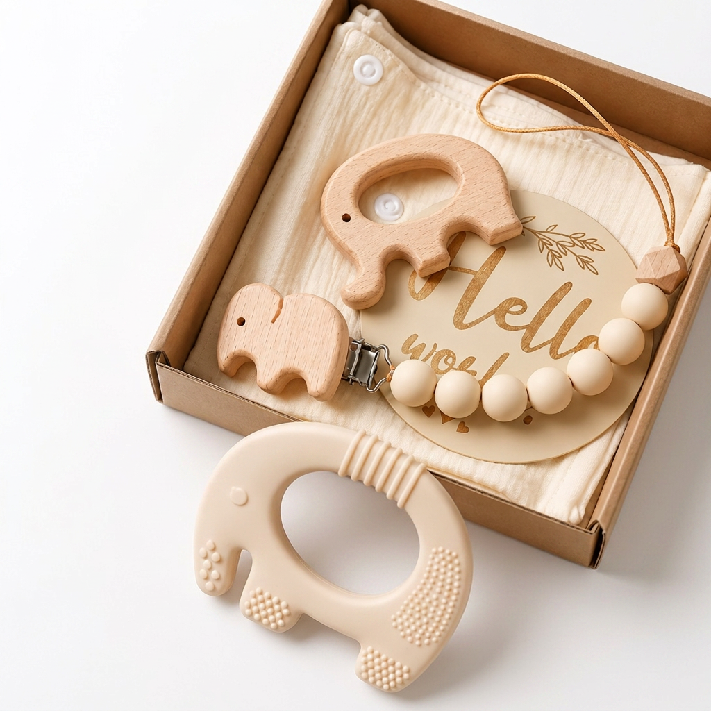 Elephant Baby Teether Gift Set (Cream)
