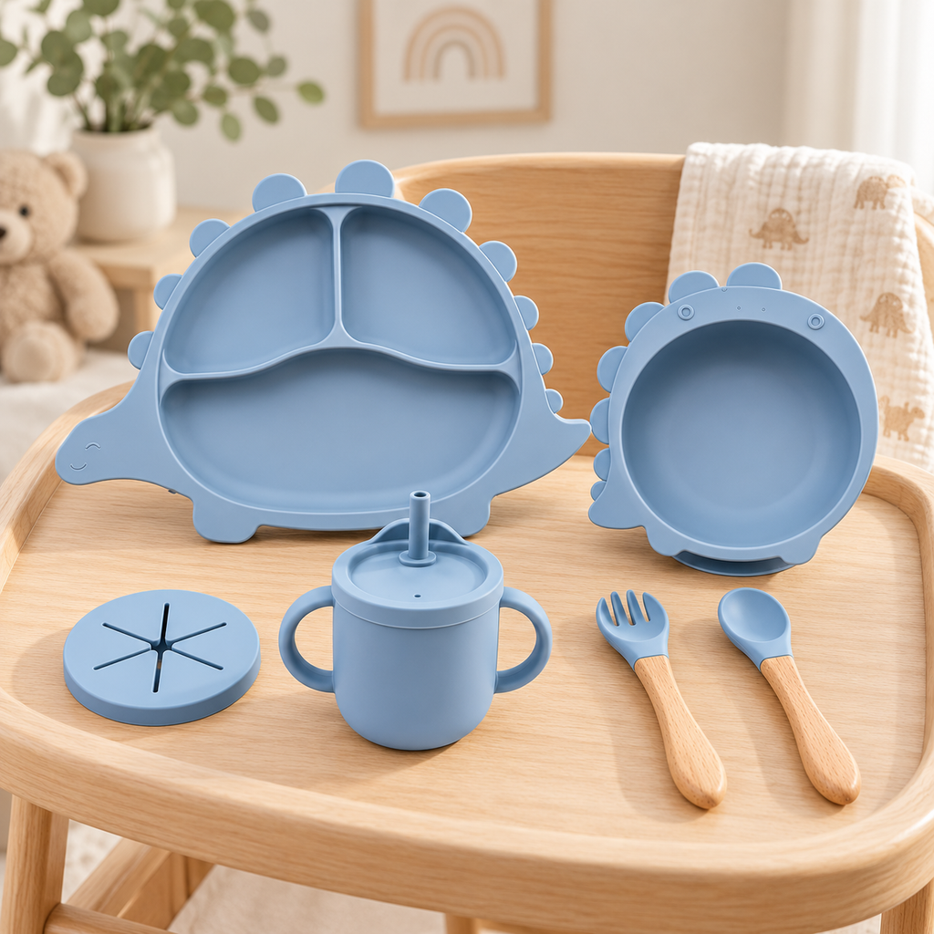 Dinosaur Baby Feeding Set | Silicone Suction Plate & Bowl Set 6M+
