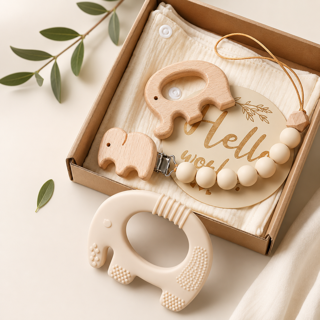 Elephant Baby Teether Gift Set (Cream)
