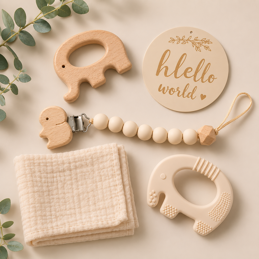 Elephant Baby Teether Gift Set (Cream)