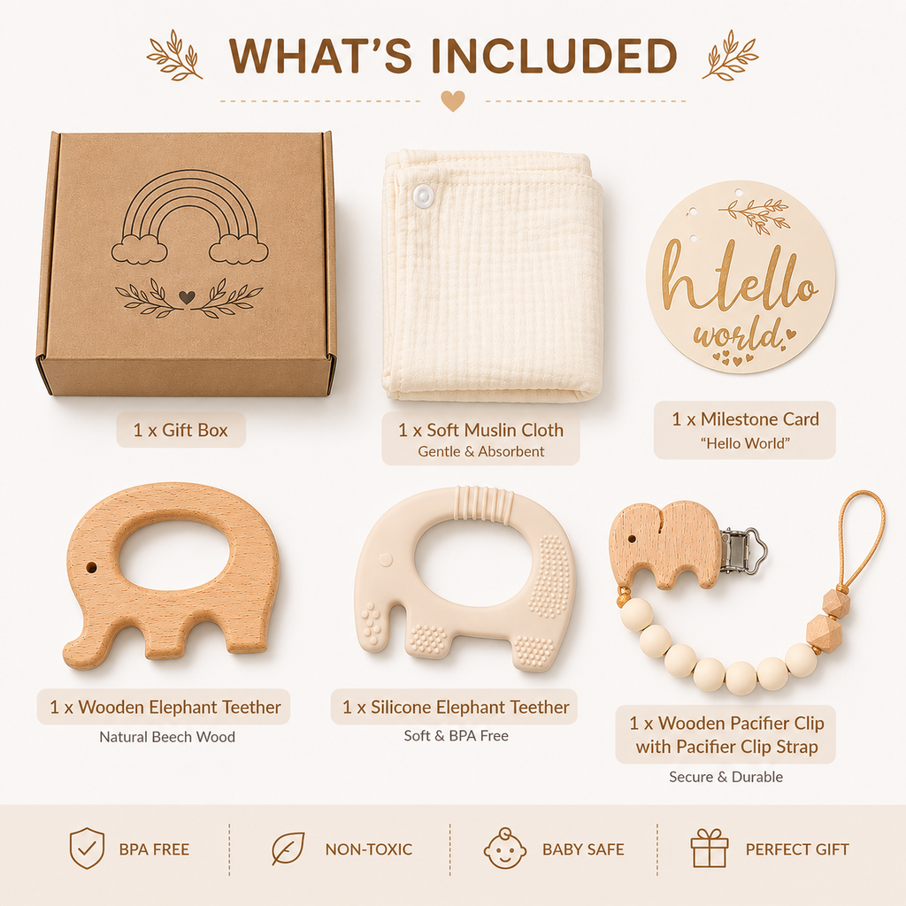 Elephant Baby Teether Gift Set (Honeycomb)