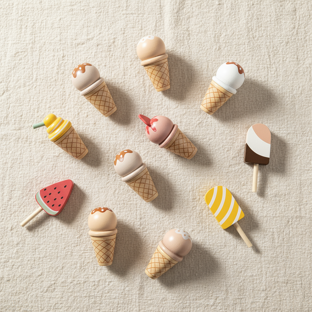 Wooden Ice Cream Stand, Montessori Play Set – Kidoriko