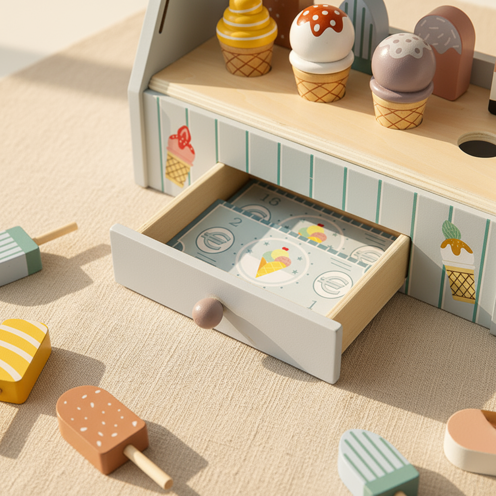 Wooden Ice Cream Stand, Montessori Play Set – Kidoriko