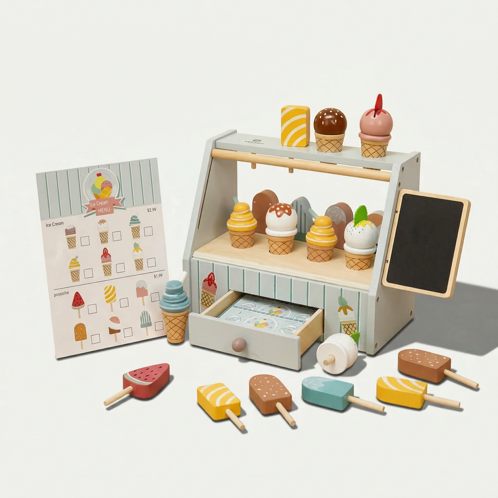 Wooden Ice Cream Stand, Montessori Play Set – Kidoriko