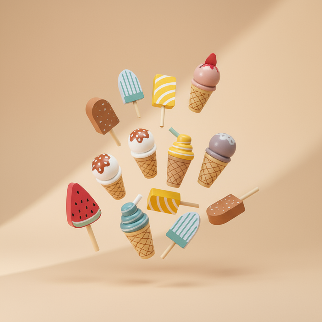 Wooden Ice Cream Stand, Montessori Play Set – Kidoriko
