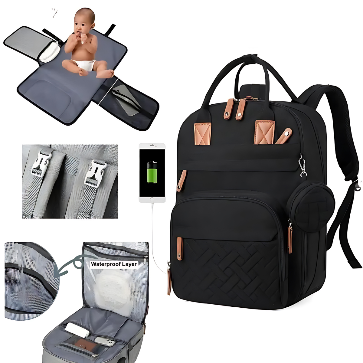 Multifunctional Diaper Bag Backpack with USB Port