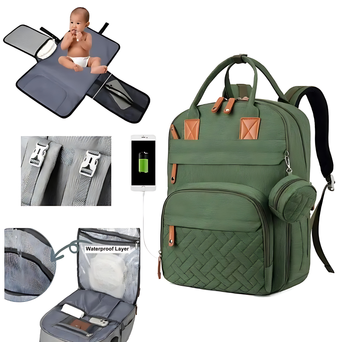 Multifunctional Diaper Bag Backpack with USB Port
