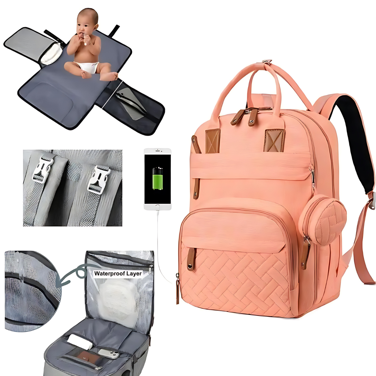 Multifunctional Diaper Bag Backpack with USB Port
