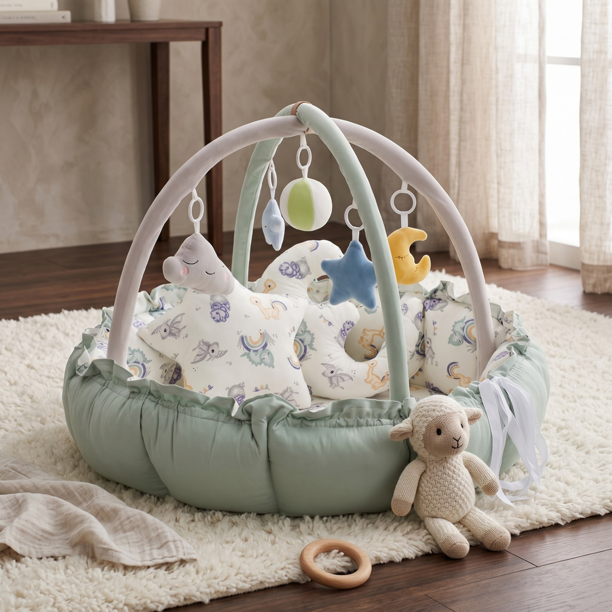 Baby Play Gym with Cushioned Nest & Toys – Kidoriko
