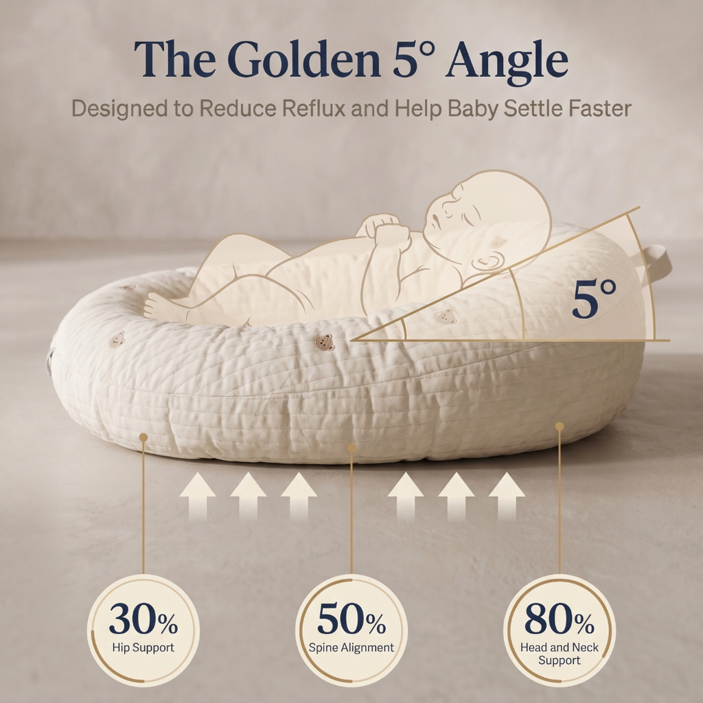Ergonomic Cotton Baby Lounger Nest, 5° Incline – Kidoriko