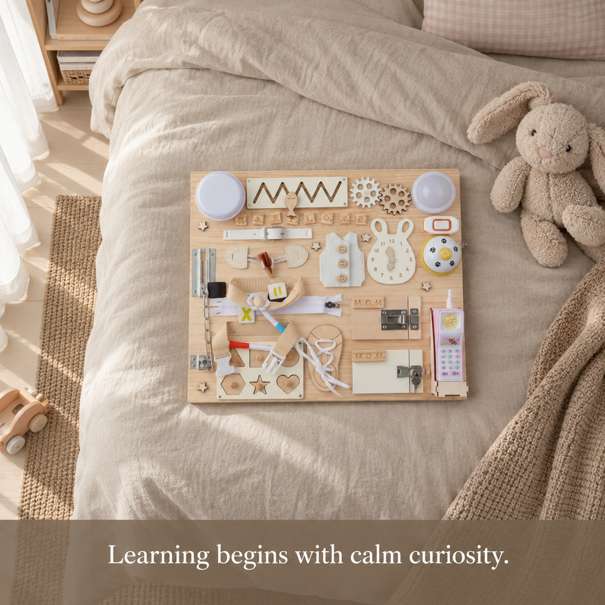 Wooden Montessori Busy Board, Double-Sided – Kidoriko
