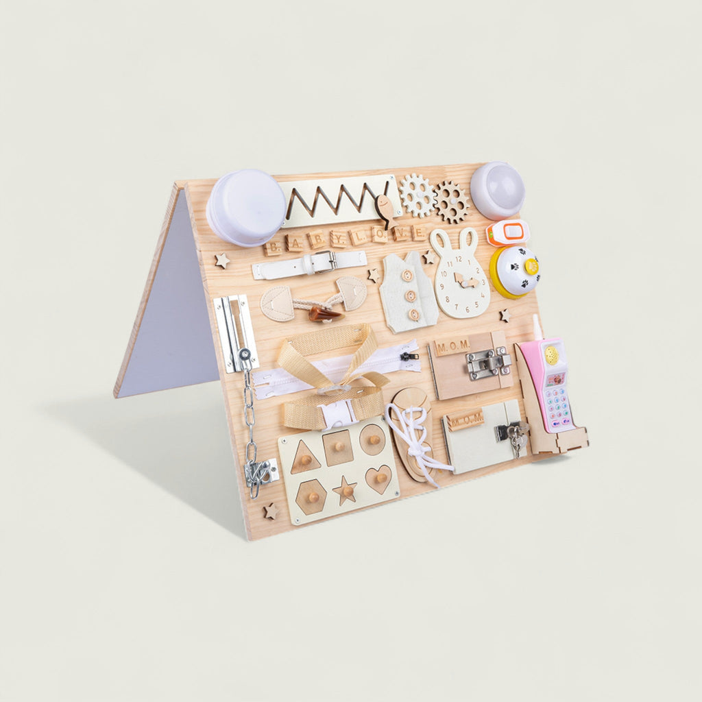 Wooden Montessori Busy Board, Double-Sided – Kidoriko