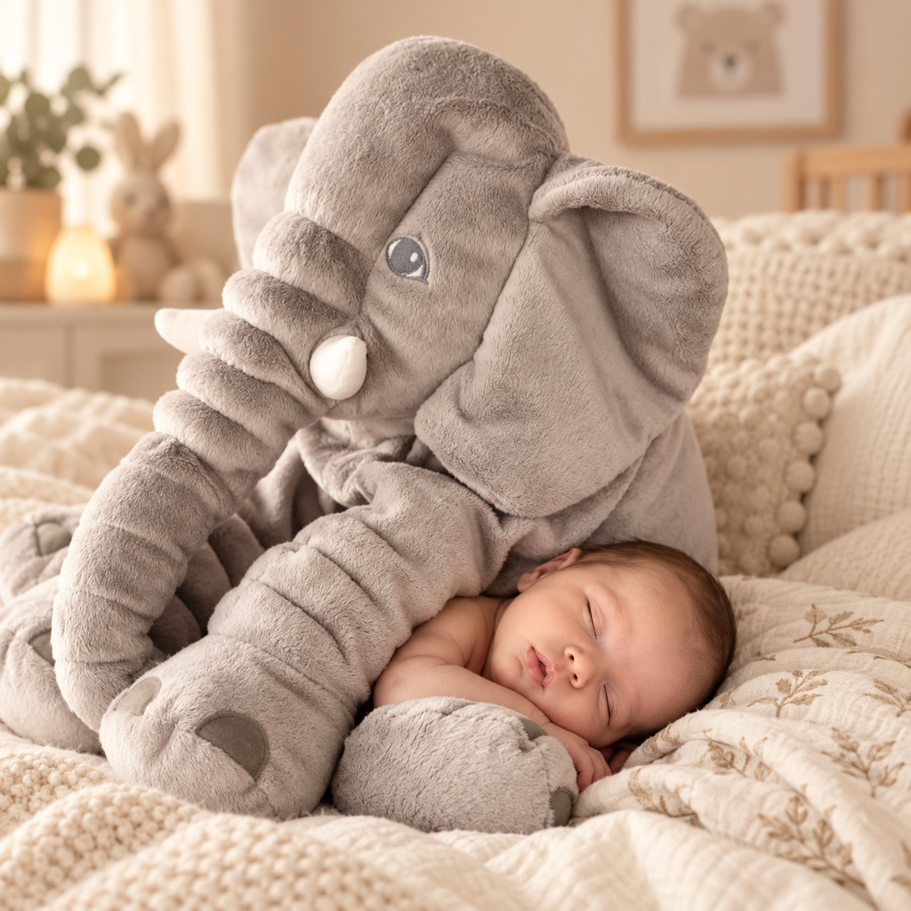 Plush Elephant Pillow, Soft Cotton Nursery – Kidoriko