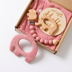 Elephant Baby Teether Gift Set (Rose Pink)