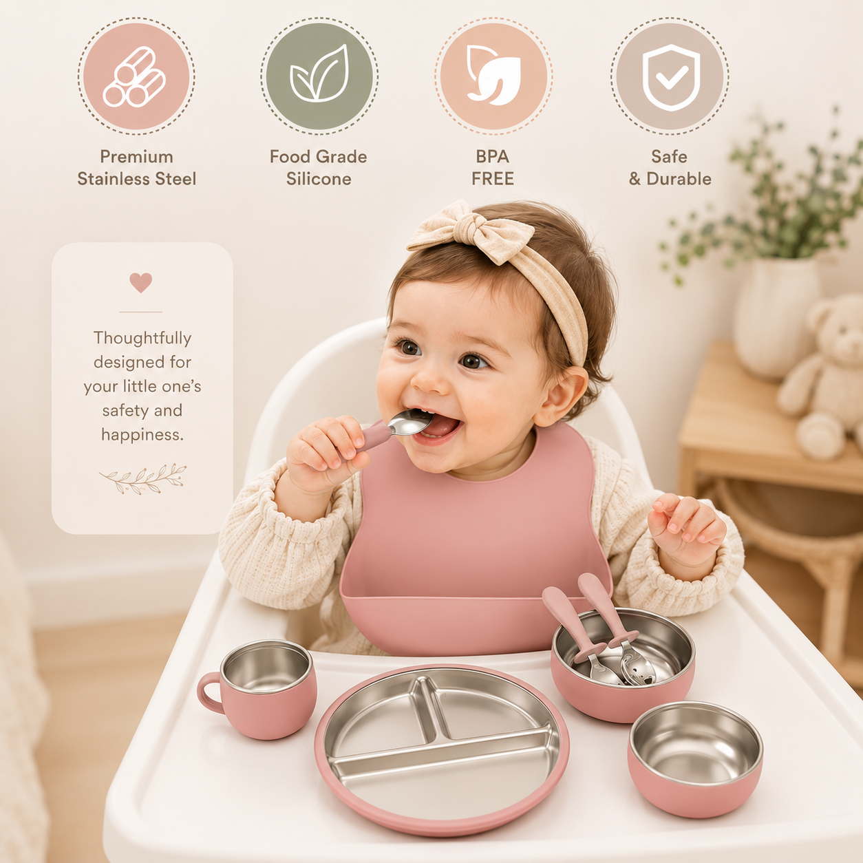 Stainless Steel & Silicone Baby Feeding set