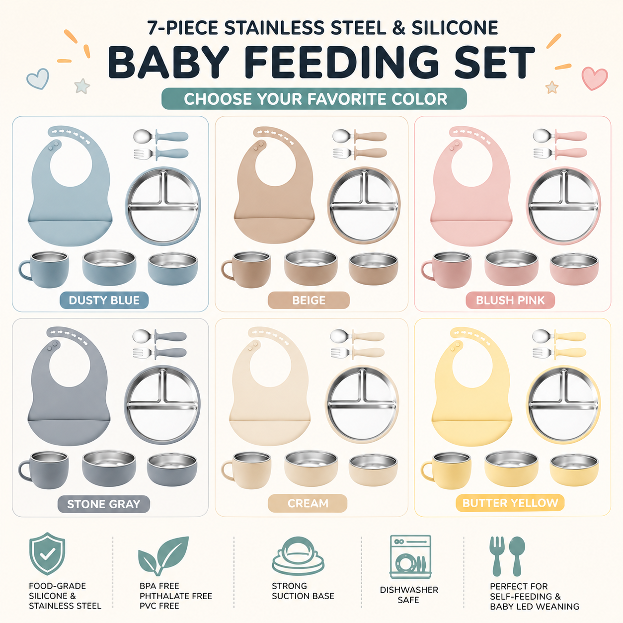 Stainless Steel & Silicone Baby Feeding set