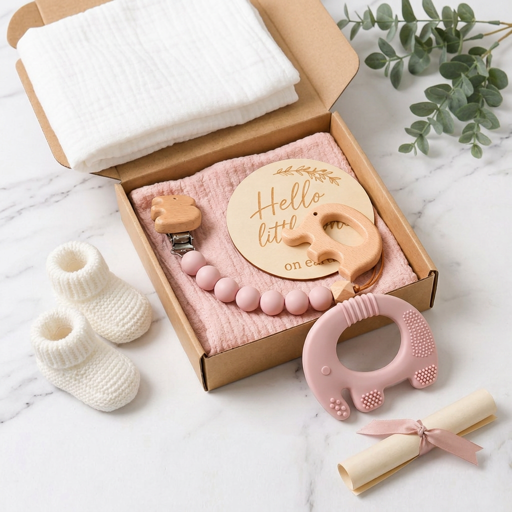 Elephant Baby Teether Gift Set (Shell Pink)