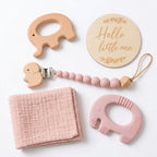 Elephant Baby Teether Gift Set (Shell Pink)