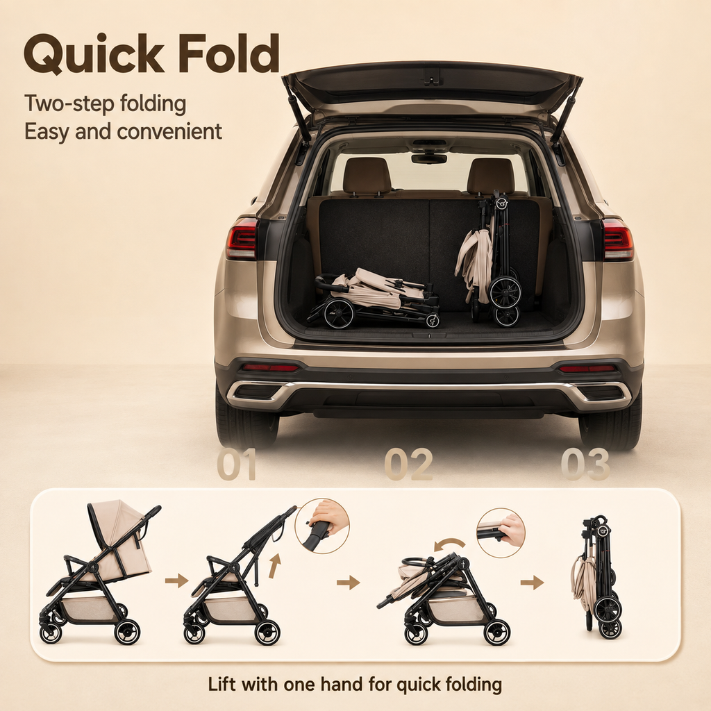 Lightweight Foldable Travel Baby Stroller with Reclining Seat