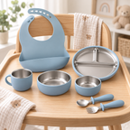 7-Piece Stainless Steel Baby Feeding Set | Suction Plate & Utensils