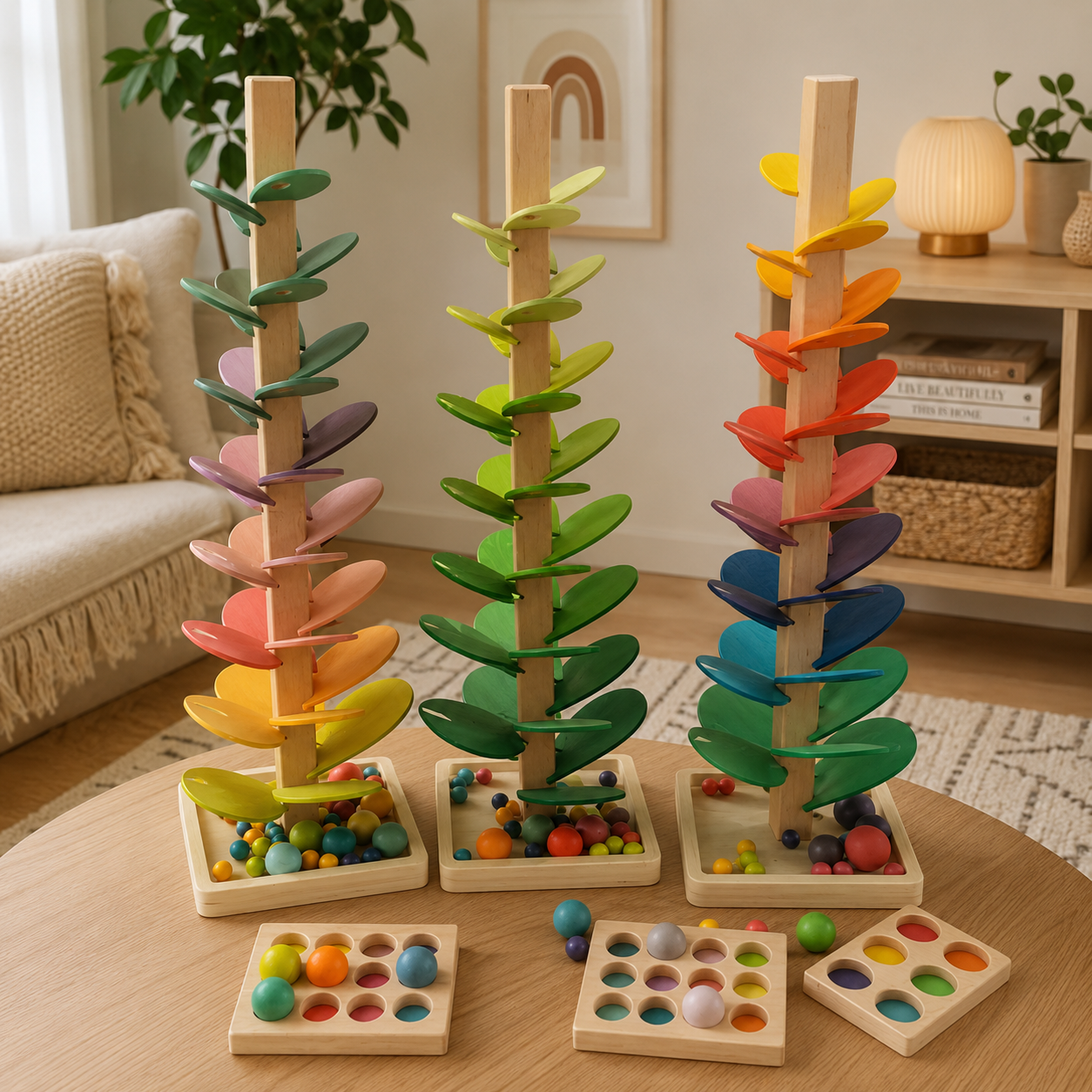 Wooden Music Sounding Trees, Color Sorting Trays & Ball Sets