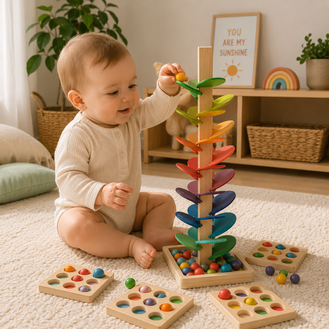 Wooden Music Sounding Trees, Color Sorting Trays & Ball Sets