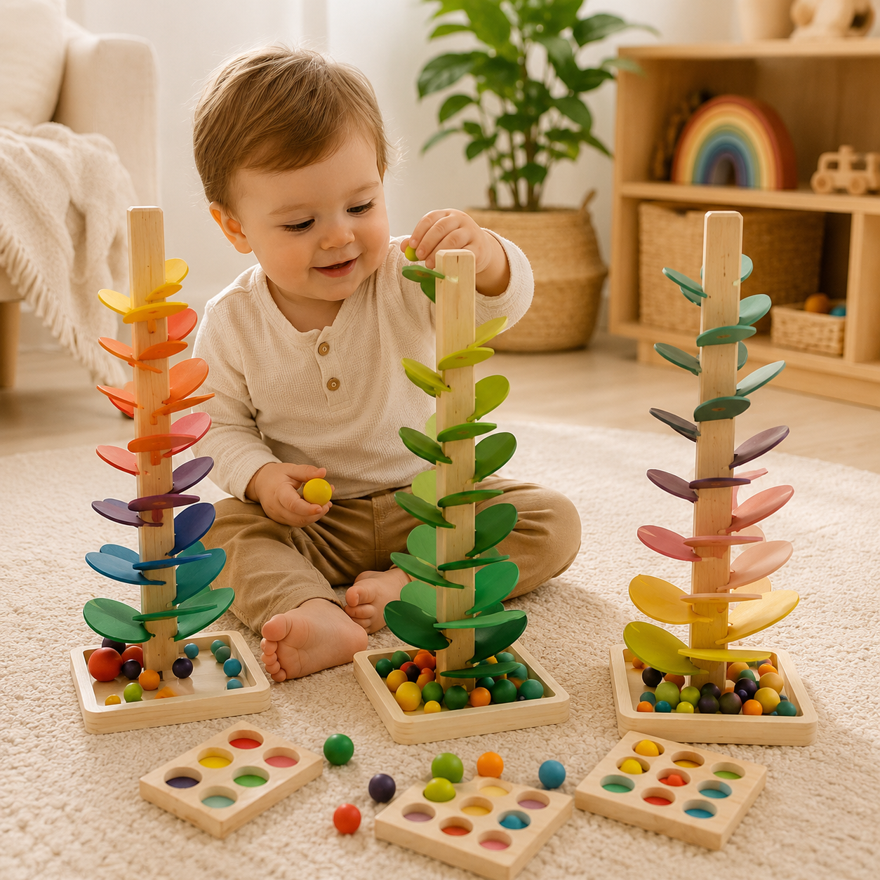 Wooden Music Sounding Trees, Color Sorting Trays & Ball Sets