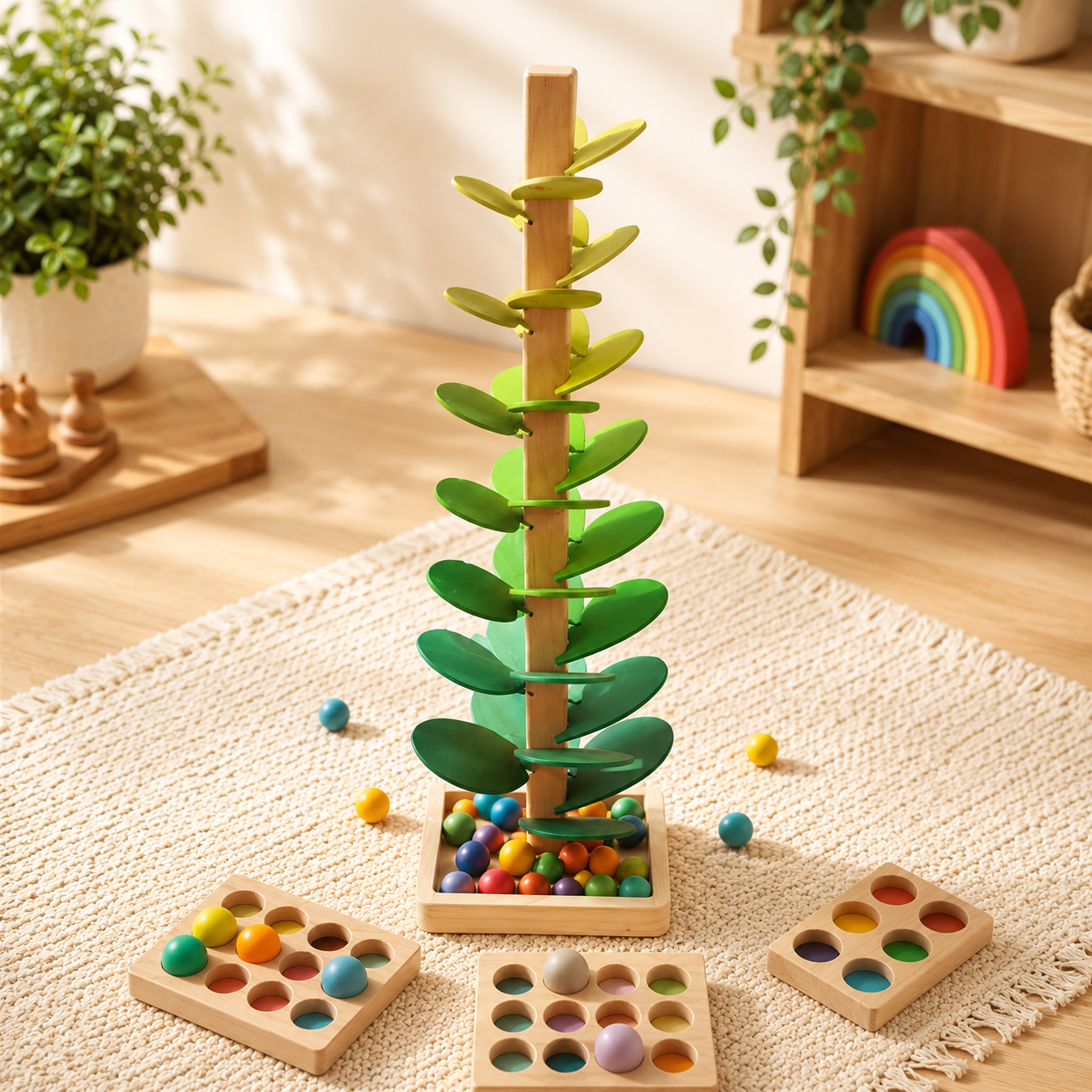Wooden Music Sounding Trees, Color Sorting Trays & Ball Sets