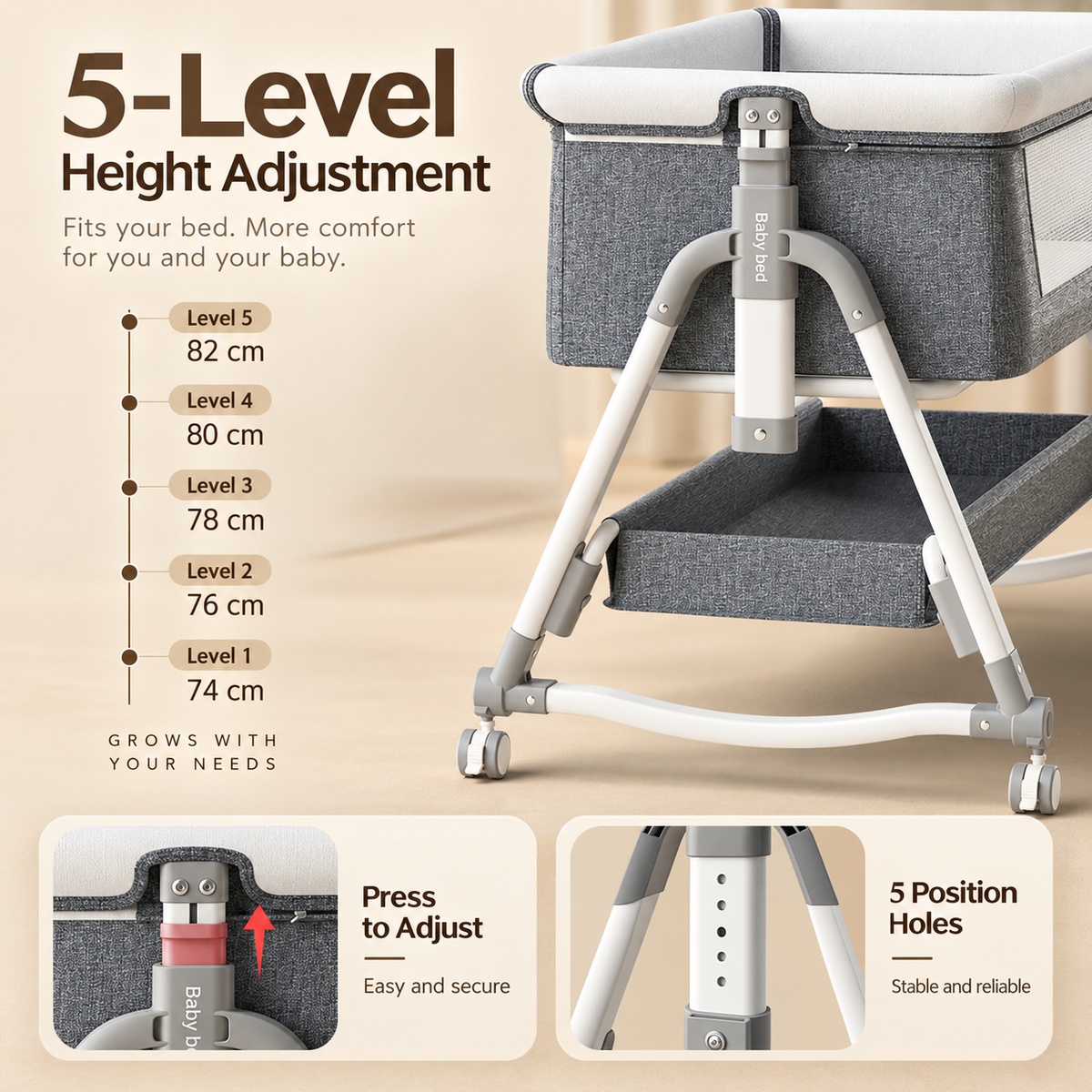Bedside Co-Sleeper Bassinet, Adjustable Height – Kidoriko