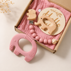 Elephant Baby Teether Gift Set (Rose Pink)