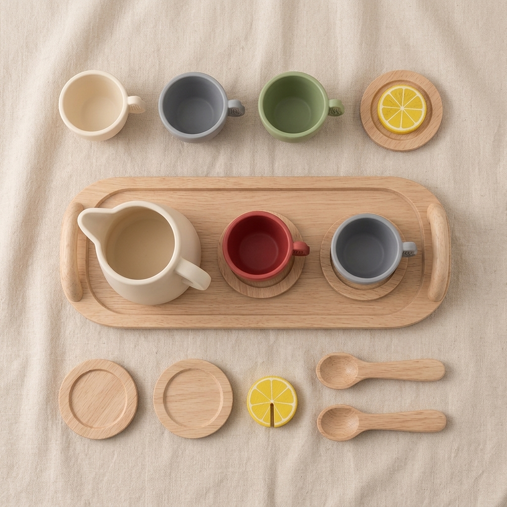 Toddler Tea Party Play Set – Silicone & Wood – Kidoriko